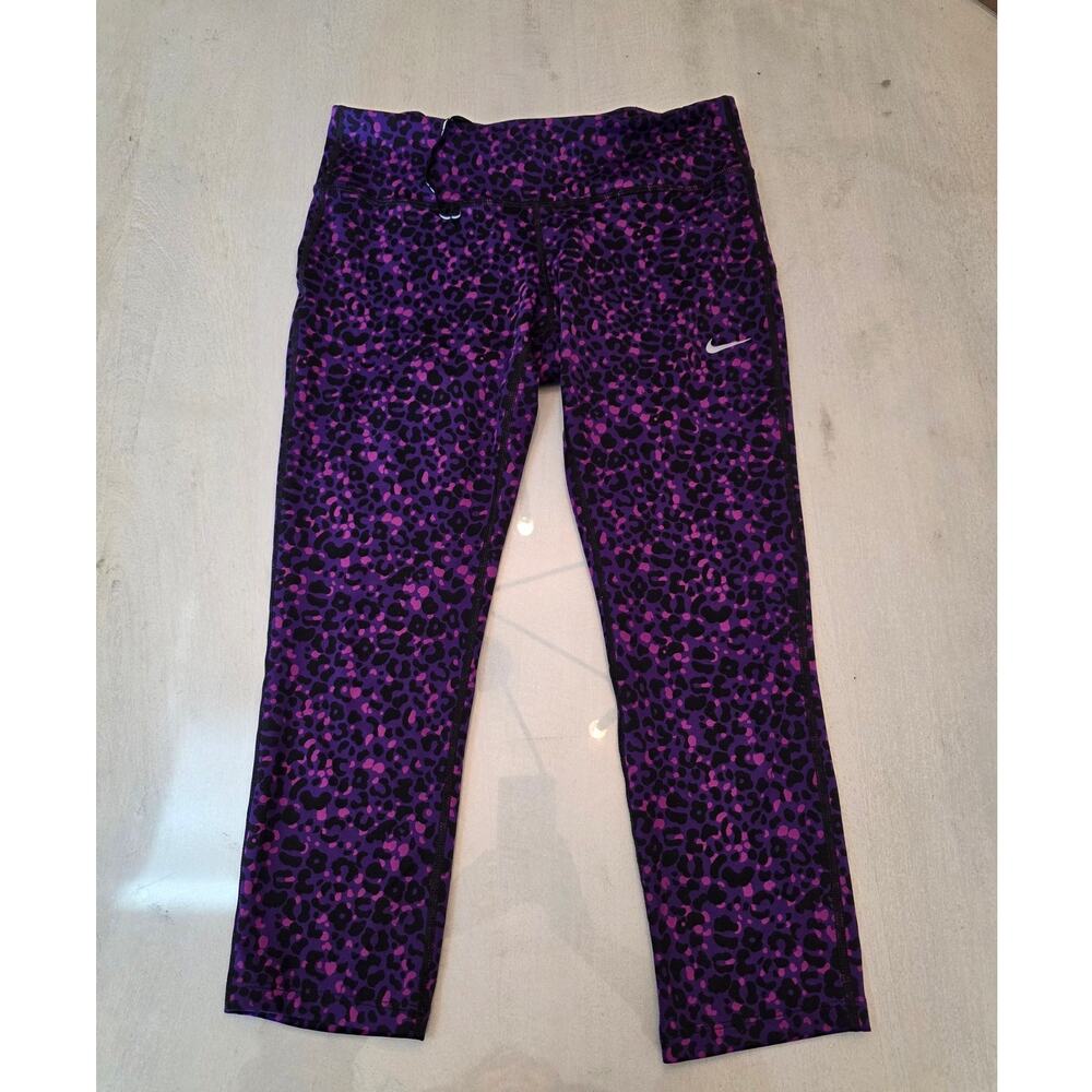 Nike Running Women's Dri-Fit Purple Pink Leopard Capri Leggings SZ Medium - Picture 2 of 8